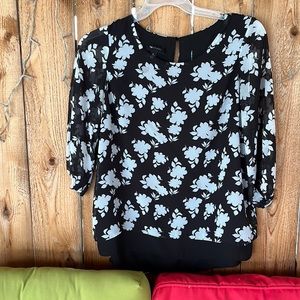 Floral, black, and white top